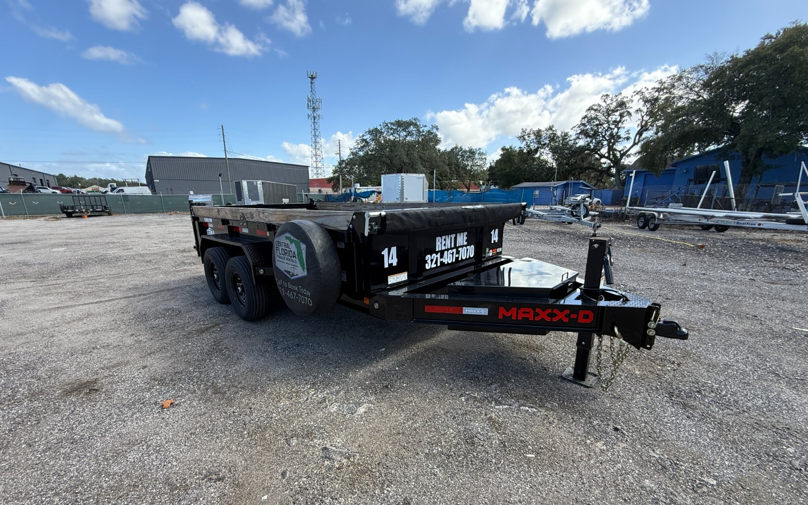 14' Dump Trailer at the Central Florida Trailer Rentals lot in Apopka, FL