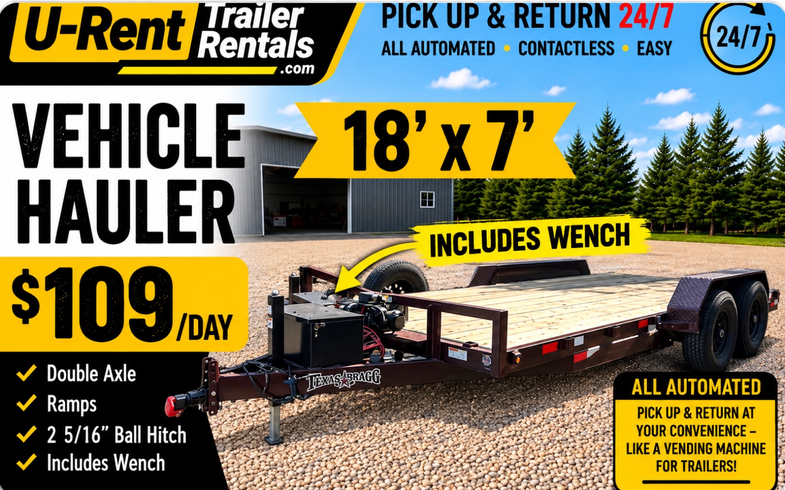 18 foot car hauler trailer rental with winch in Benton, AR